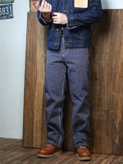 Retro Striped Denim Workwear Pants