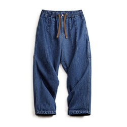 Retro Washed Denim Outline Baggy Wide-legged Casual Pants