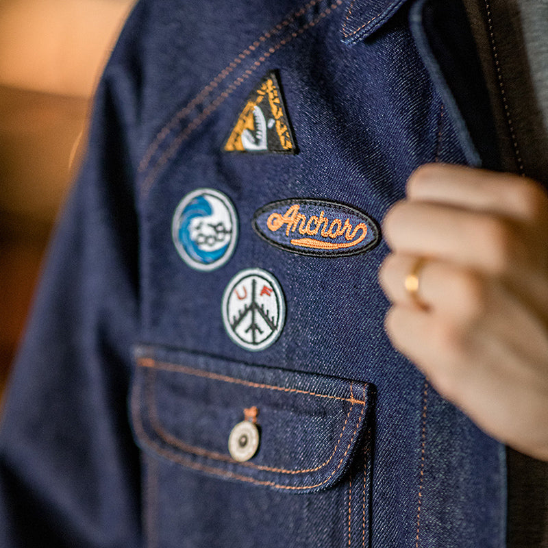 Retro Embroidered Badge Washed Denim Jacket