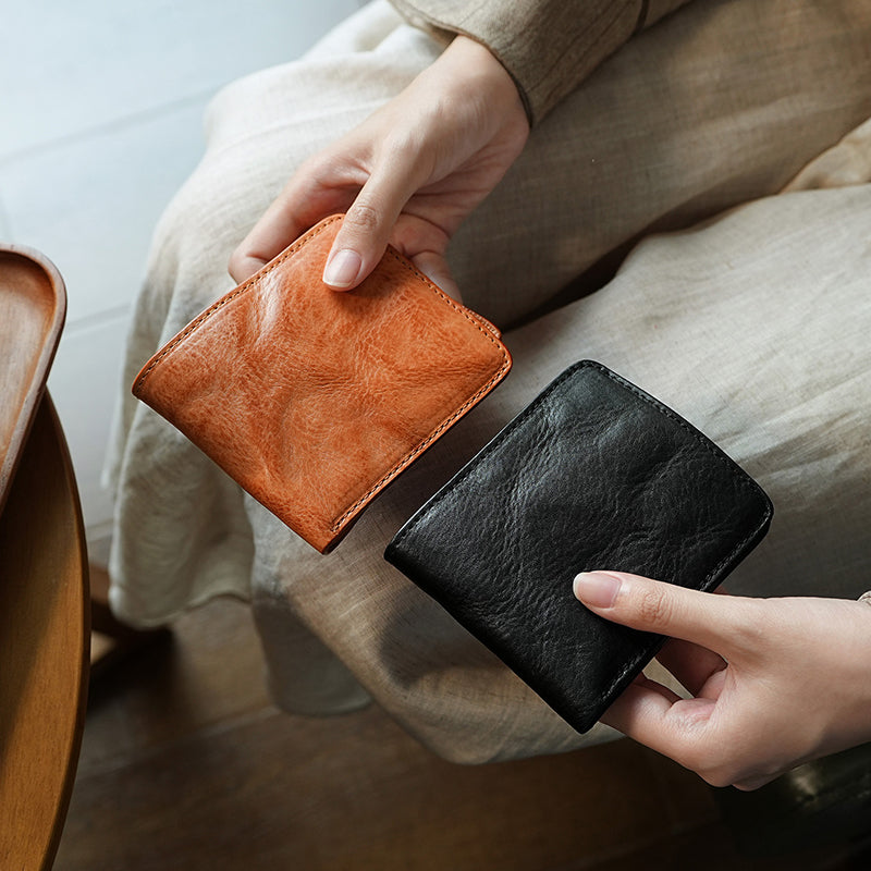 Retro Tanned Leather Folding Multi-card Slot Wallet