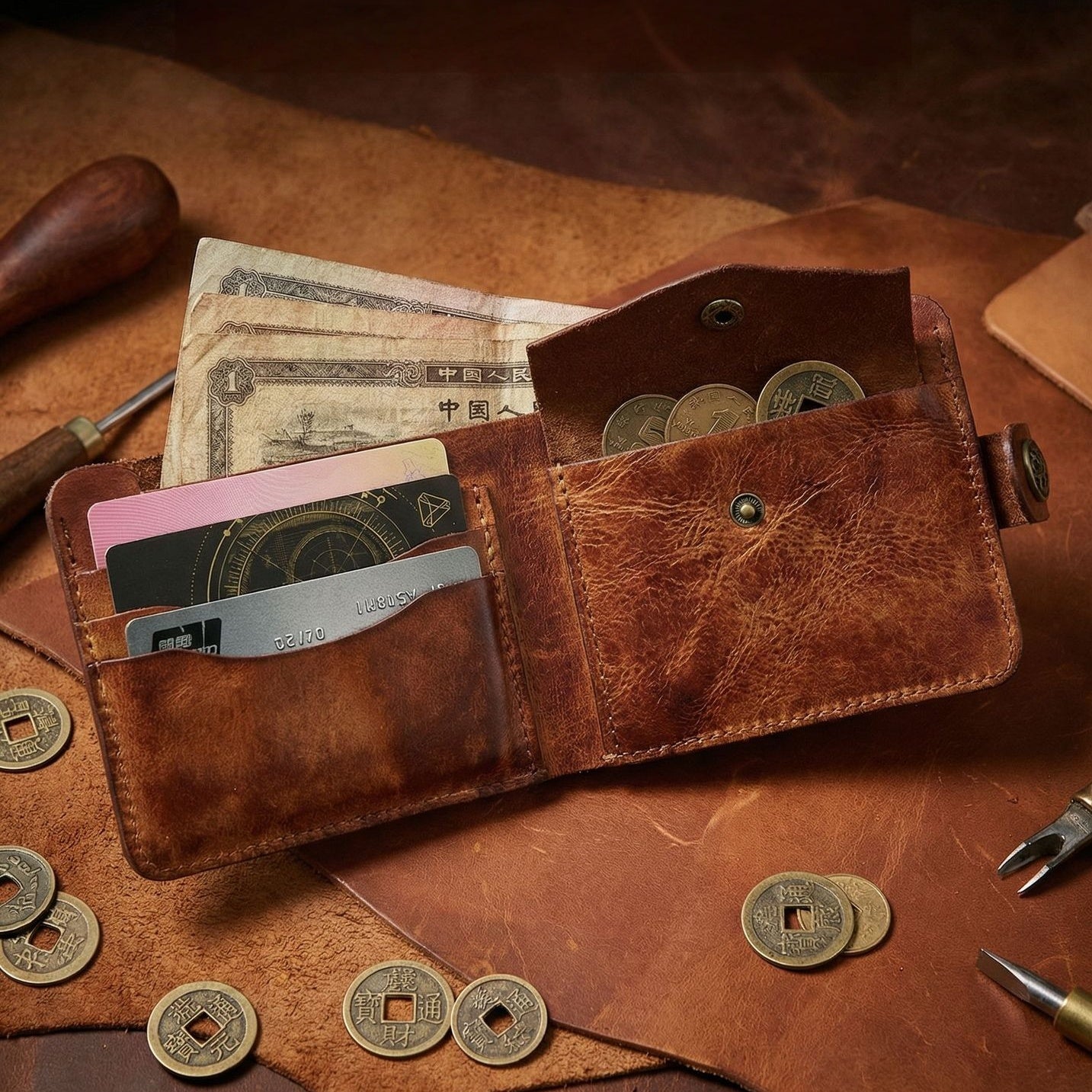 Retro Handmade Leather Card Coin Wallets