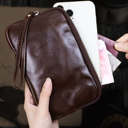 Retro Leather Distressed Top-Grain Cowhide Clutch Bag