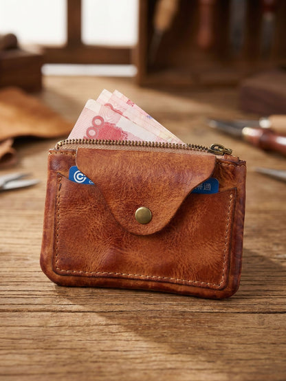 Retro Handmade Leather Card Wallet Storage Bag