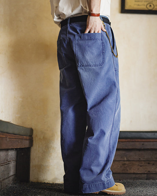 Vintage Overalls Blue Washed Canvas Loose Straight Casual Pants