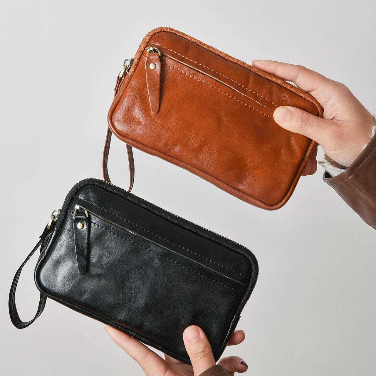 Retro Leather Distressed Top-Grain Cowhide Clutch Bag