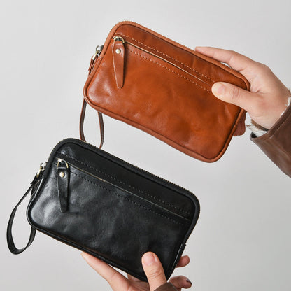 Retro Leather Distressed Top-Grain Cowhide Clutch Bag