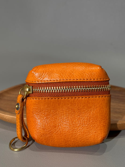 Retro Handmade Leather Coin Wallet Earphone Bag