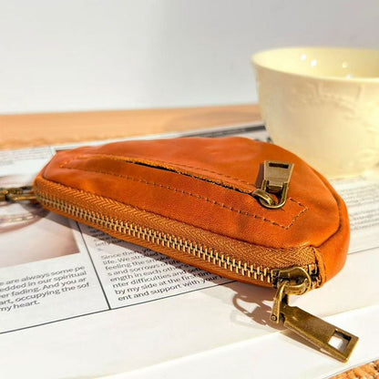 Retro Handmade Leather Key Bag Zipper Leather Wallet