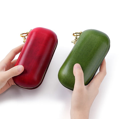 Retro Leather Zipper Glasses Case