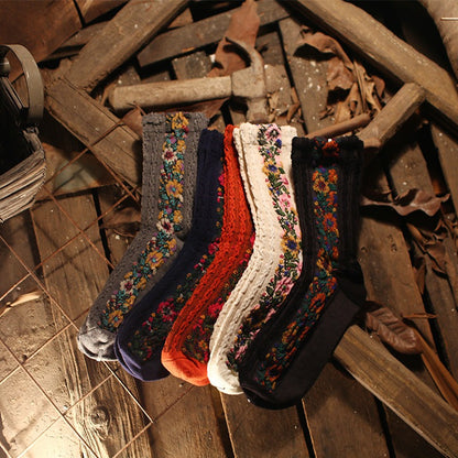 Women 5 Pairs Retro Ethnic Style Socks