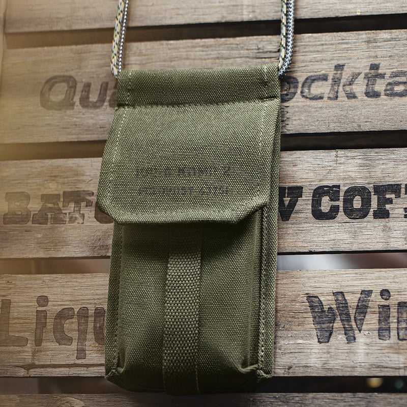 Retro Mini Phone Bag Military Green Canvas Crossbody Bag