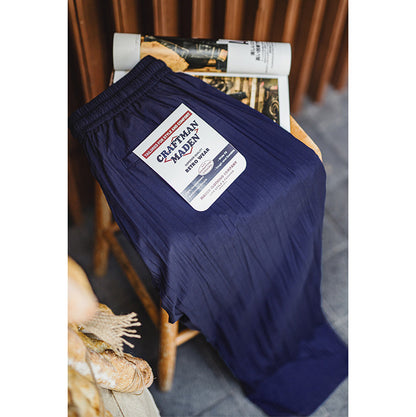 Casual Navy Blue Light Breathable Drawstring Droop Pants