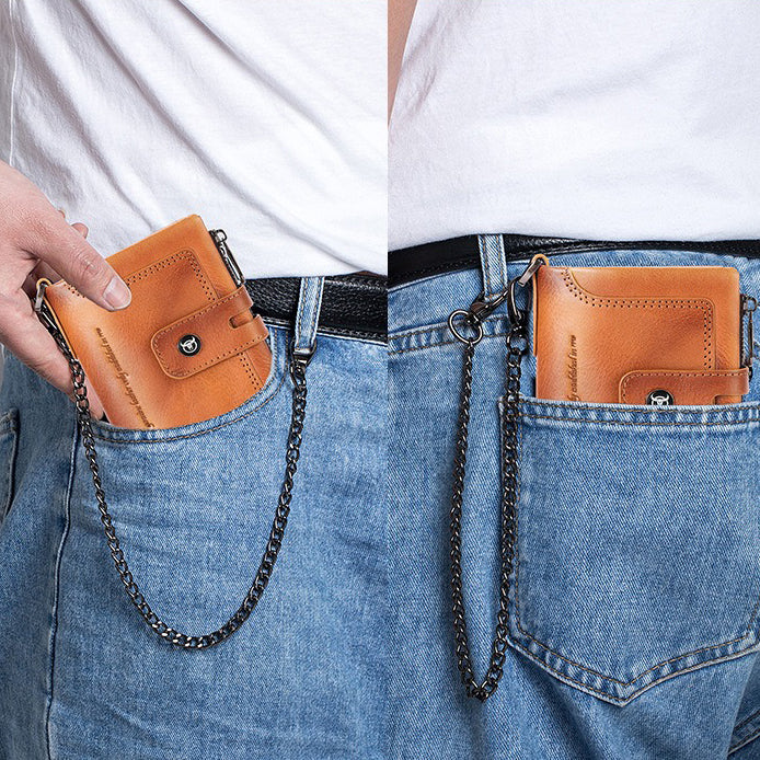Retro Leather Zipper Chain Wallet