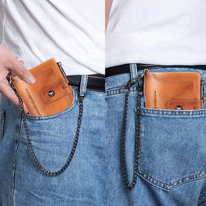Retro Leather Zipper Chain Wallet