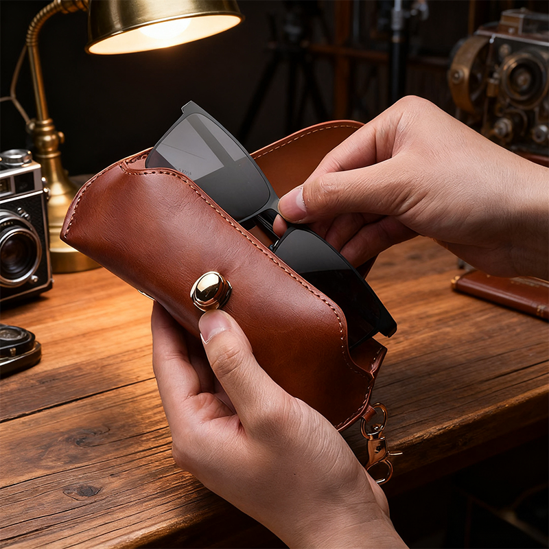 Retro Tanned Leather Glasses Case