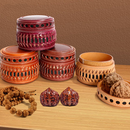 Retro Handmade Leather Woven Box