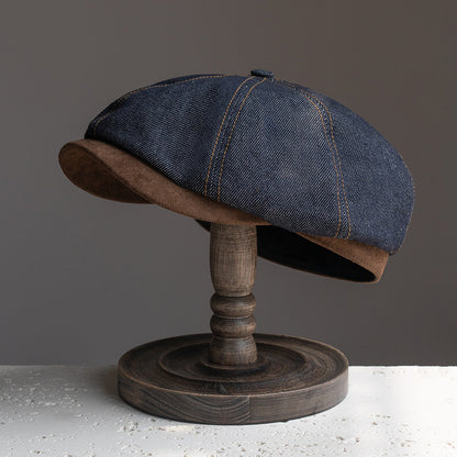 Retro Denim Suede Newsboy Hat Beret Painter Hat Accessories