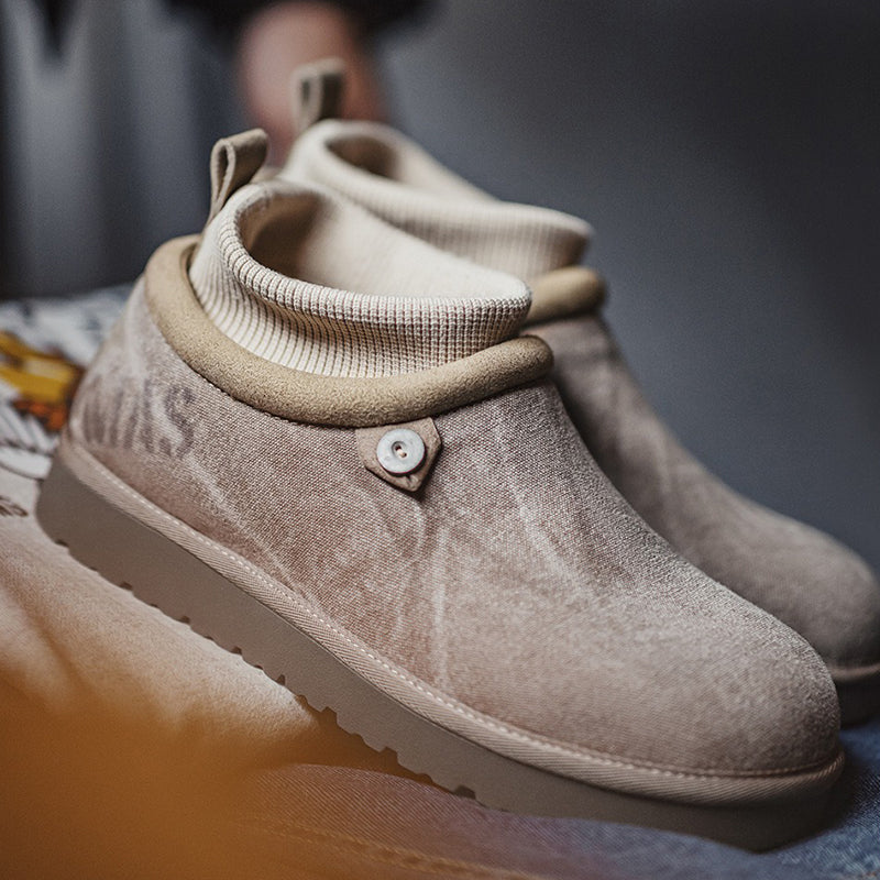 Retro Winter Warm Fleece Slip-on Cotton Sock Boots