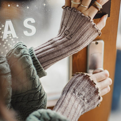 Retro Thick Wool Gloves Warm Long Arm Knitted Sleeves