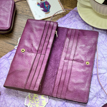 Retro Handmade Leather Purple Wallets Card Holders