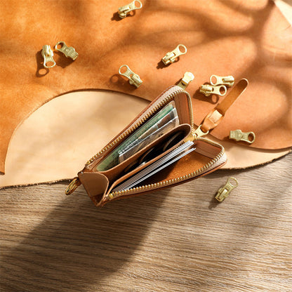 Retro Handmade Tanned Leather Short Zipper Wallet