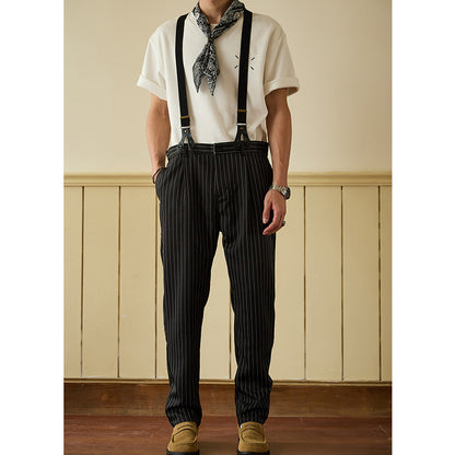 Retro Style Casual Stripe Overall Cargo Pants