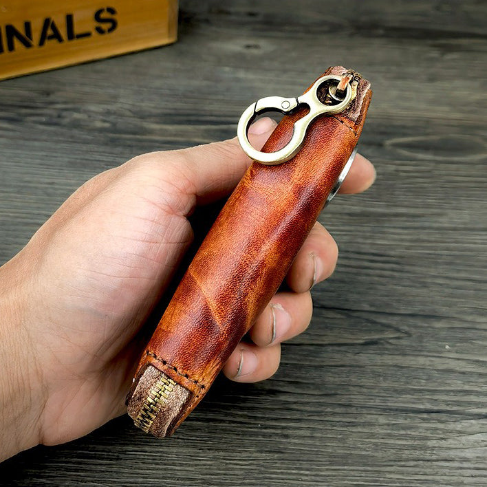 Retro Handmade Leather Zipper Key Wallets