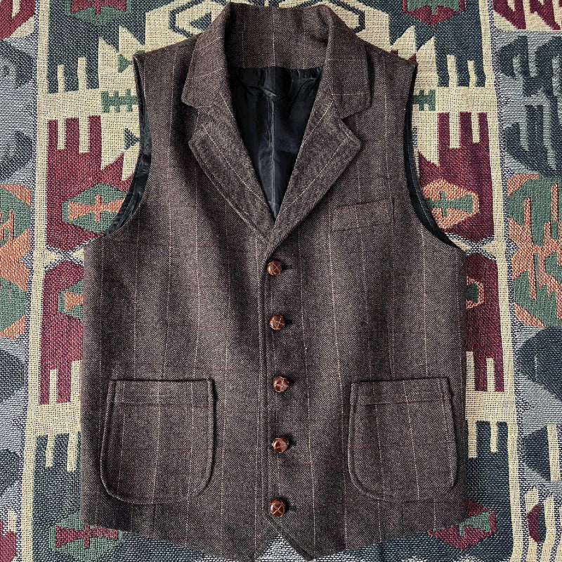 Retro Large Size Wool Herringbone Waistcoats