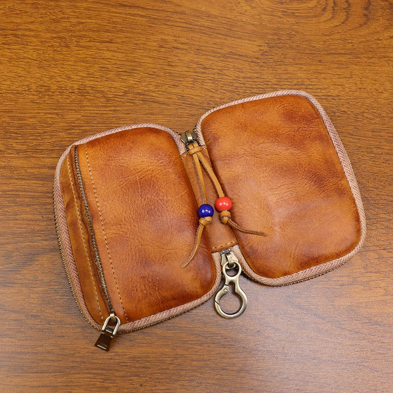 Retro Handmade Leather Zipper Card Wallet