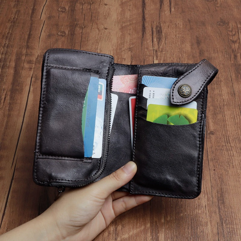 Retro Handmade Leather Zipper Card Wallets