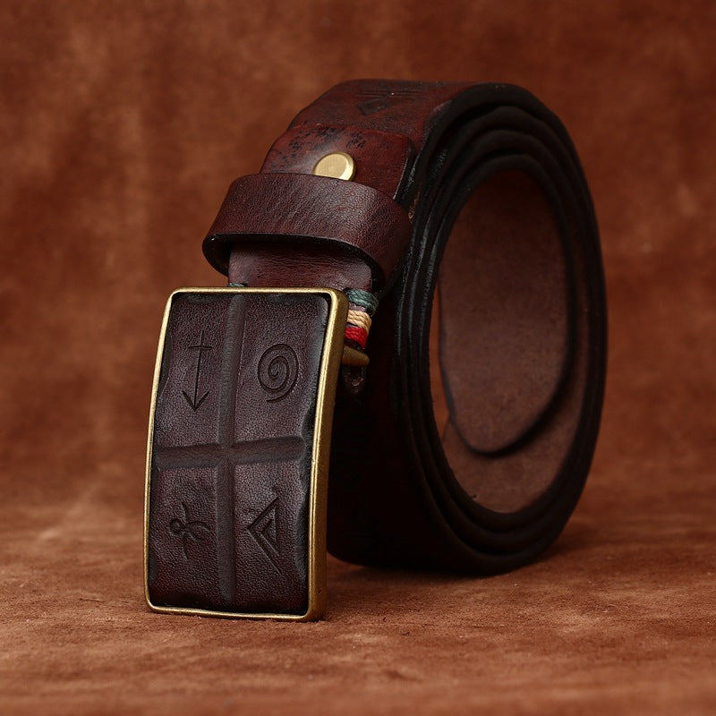 Retro Hand-carved Pattern Leather Belt