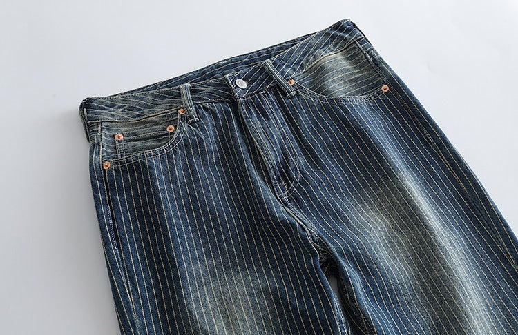 Vintage Slim Fit Denim Striped Casual Jeans Pants