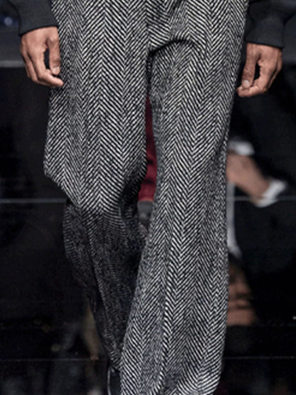 Herringbone Tweed Pants Men's Straight Casual Pants