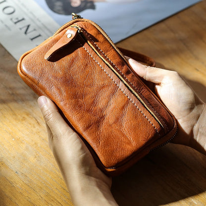Retro Leather Distressed Top-Grain Cowhide Clutch Bag