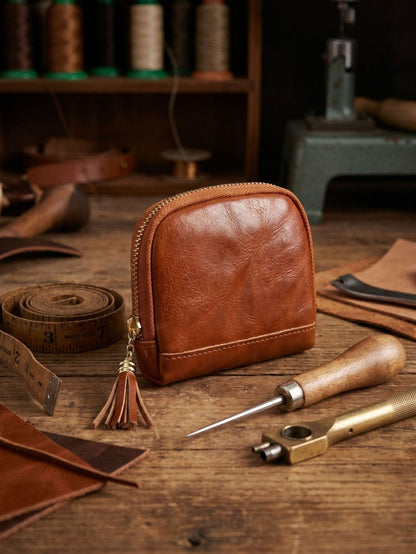 Retro Leather Handmade Zipper Short Wallets