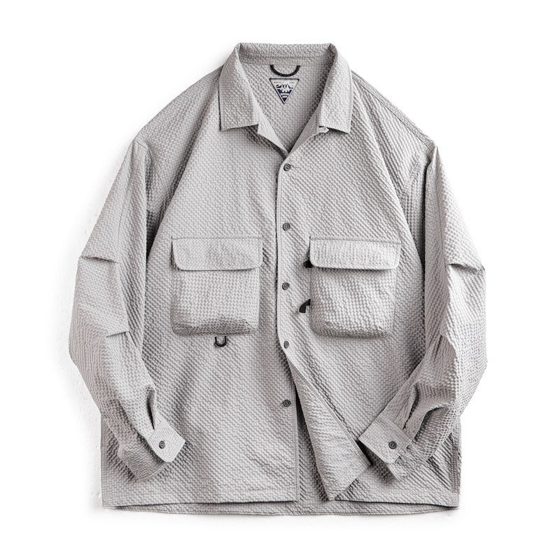 Retro Outdoor Seersucker Long Sleeve Shirt Non-iron Shirt