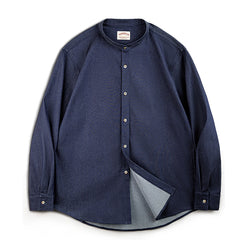 Retro Cold Silk Denim Shirt Round Neck Shirt