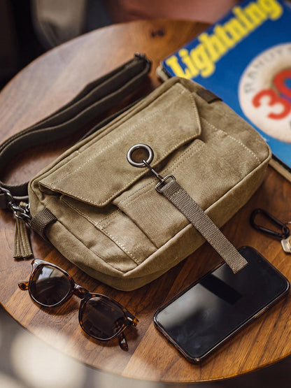 Retro Khaki Canvas Crossbody Bag Waist Bag