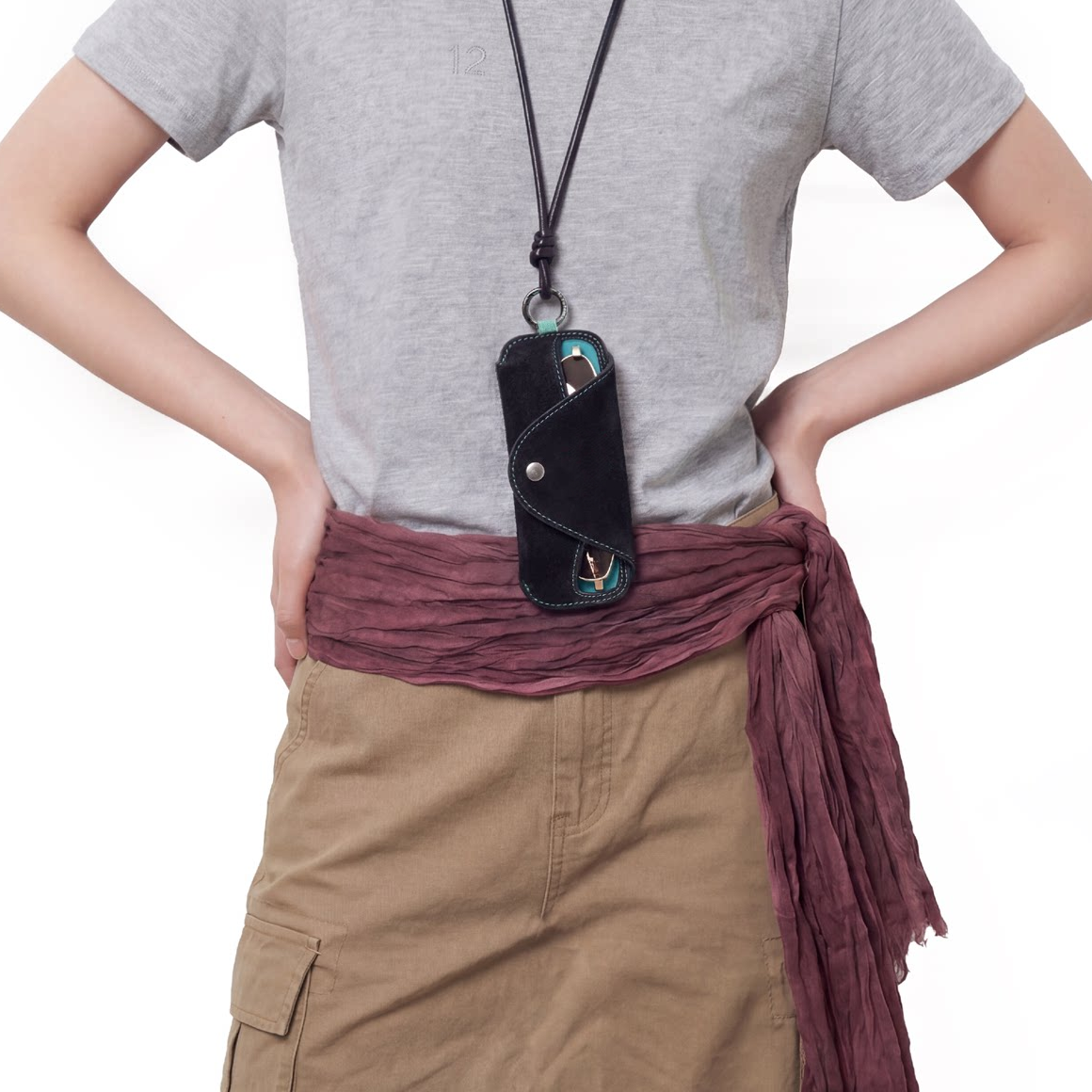 Retro Leather Sunglasses Storage Bag Fashion Portable Lanyard Glasses Clip