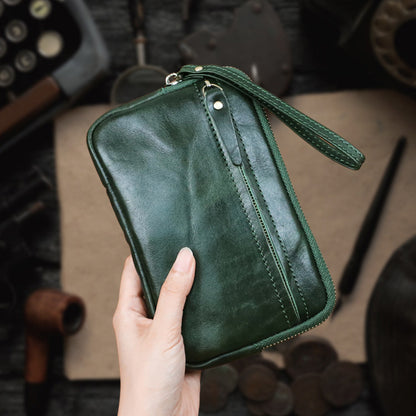Retro Leather Distressed Top-Grain Cowhide Clutch Bag