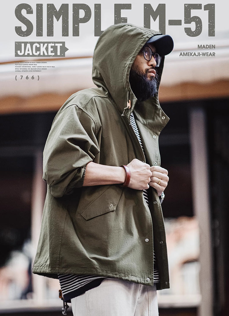 Retro Army Green M-51 Hood Jacket