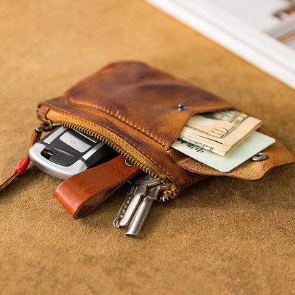 Vintage Leather Zipper Cards Holder Coin Wallet