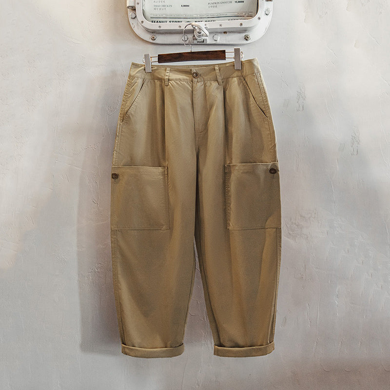 Retro Multi-pocket Loose Straight Khaki Wide-leg Pants