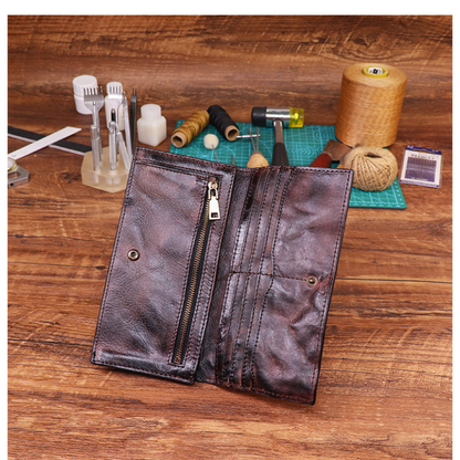 Handmade Vintage Long Wallet Made of Top-grain Vegetable-tanned Cowhide with Multiple Card Slots
