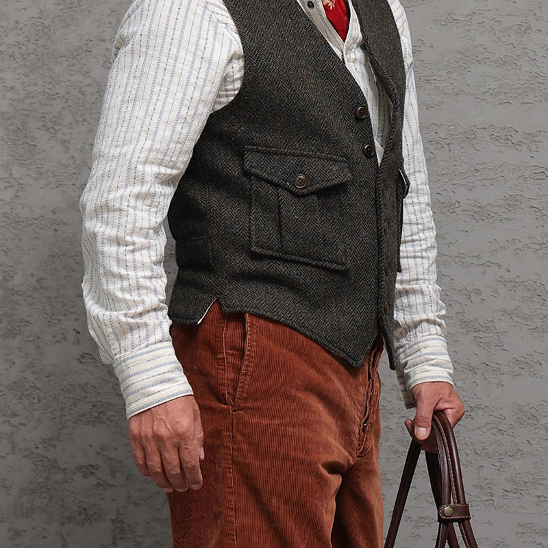 Retro Large Size Herringbone Waistcoats