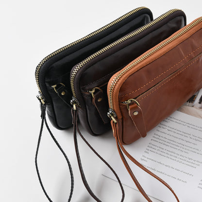 Retro Leather Distressed Top-Grain Cowhide Clutch Bag