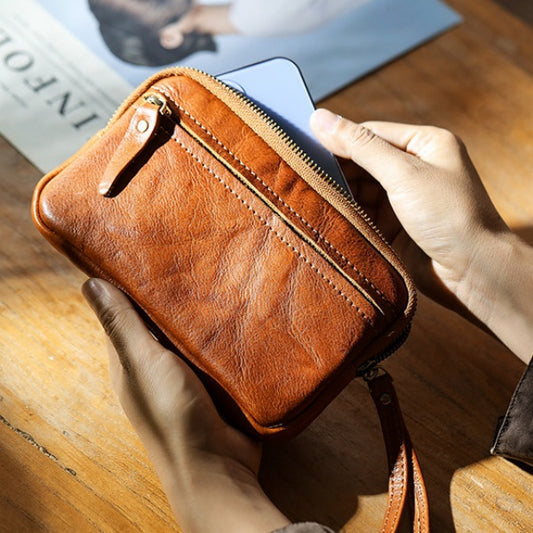Retro Leather Distressed Top-Grain Cowhide Clutch Bag