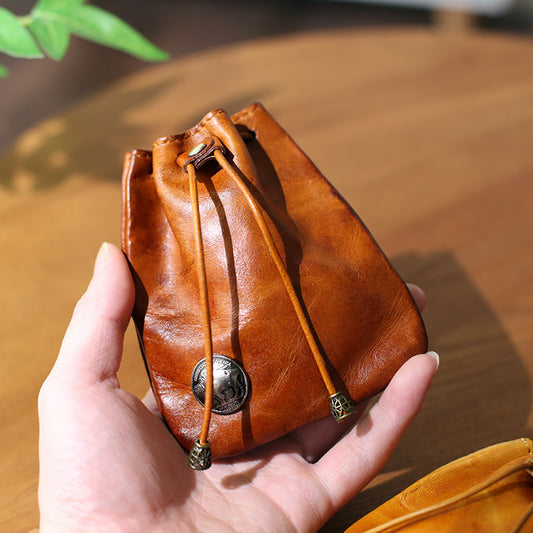 Retro Handmade Leather Coin Bag Storage Bag