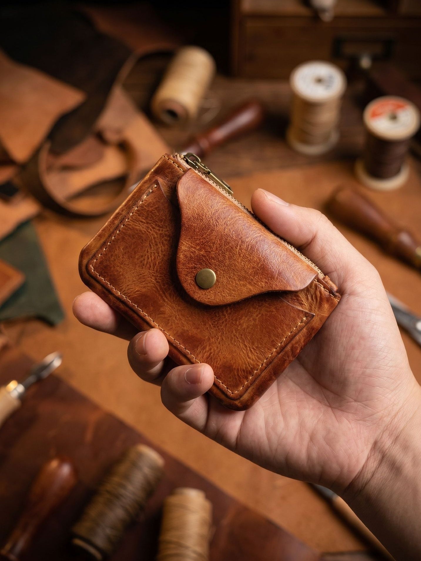 Retro Handmade Leather Card Wallet Storage Bag