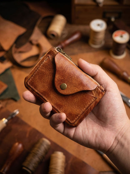 Retro Handmade Leather Card Wallet Storage Bag